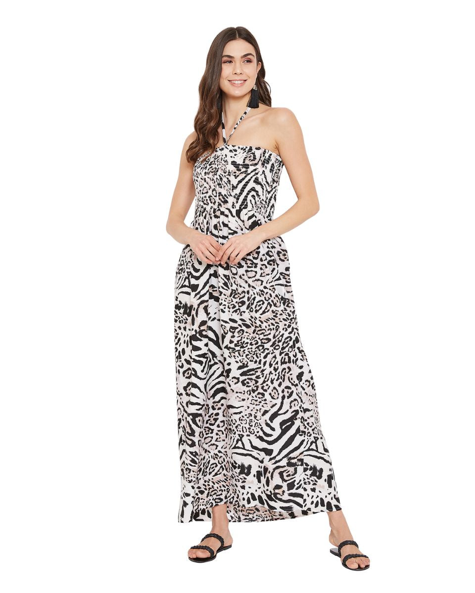 Animal Printed Black Polyester Tube Dress For Women