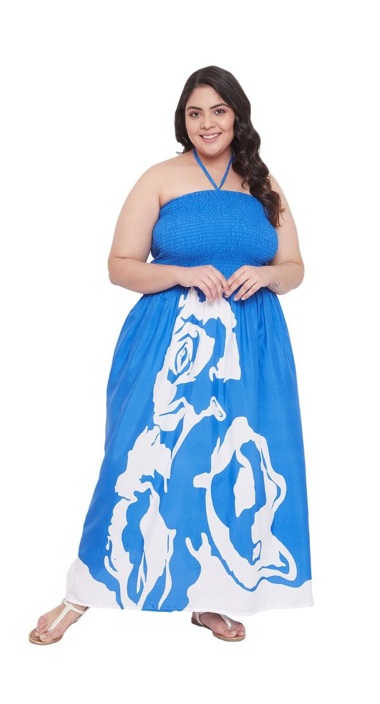 Women Blue Floral Plus Size Holiday Strapless Tube Dress - SKU TUBDR48X-8433 1X - Gypsie Blu