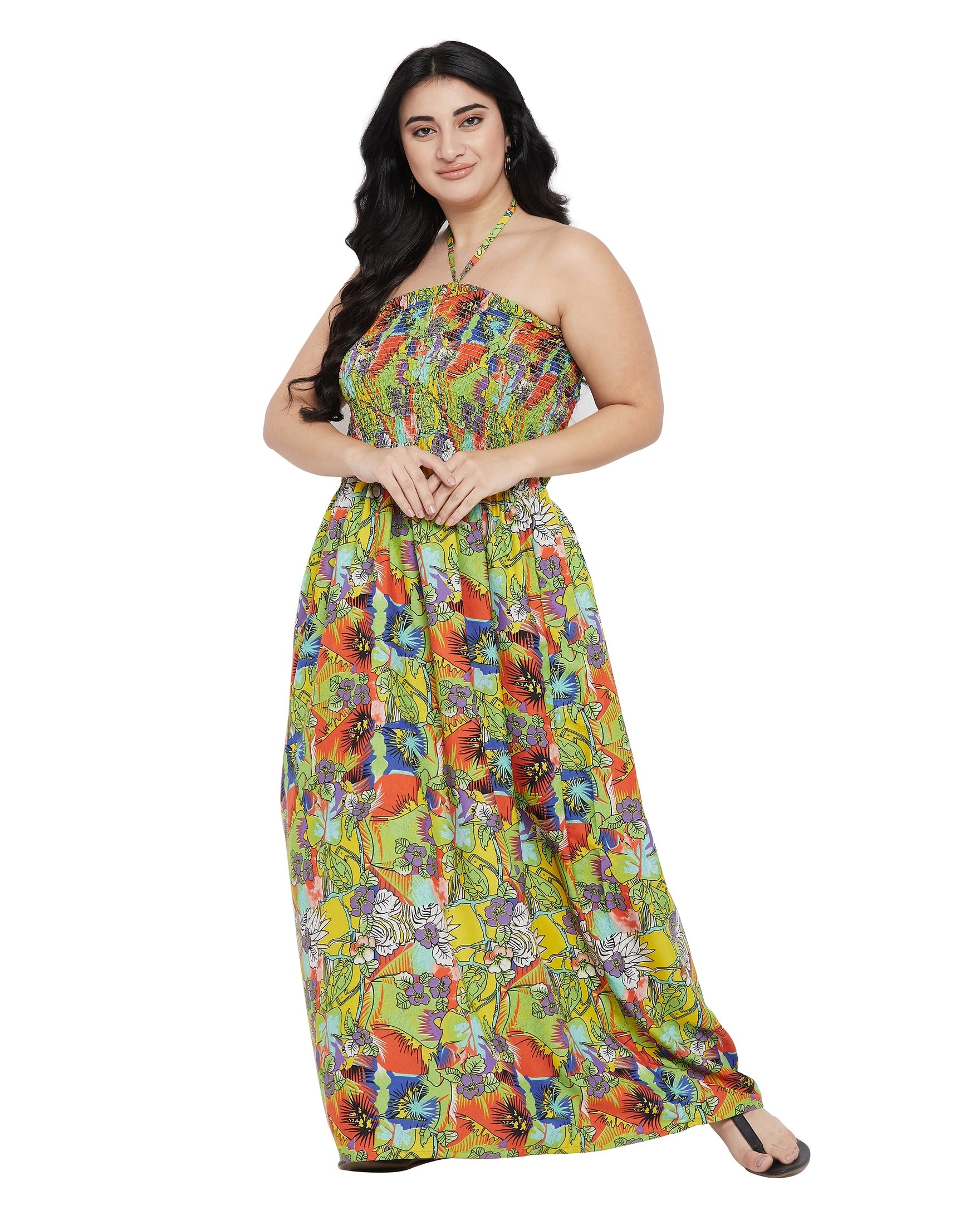 Gypsie Blu Polyester Floral Plus Size Halter Neck Dress for Women