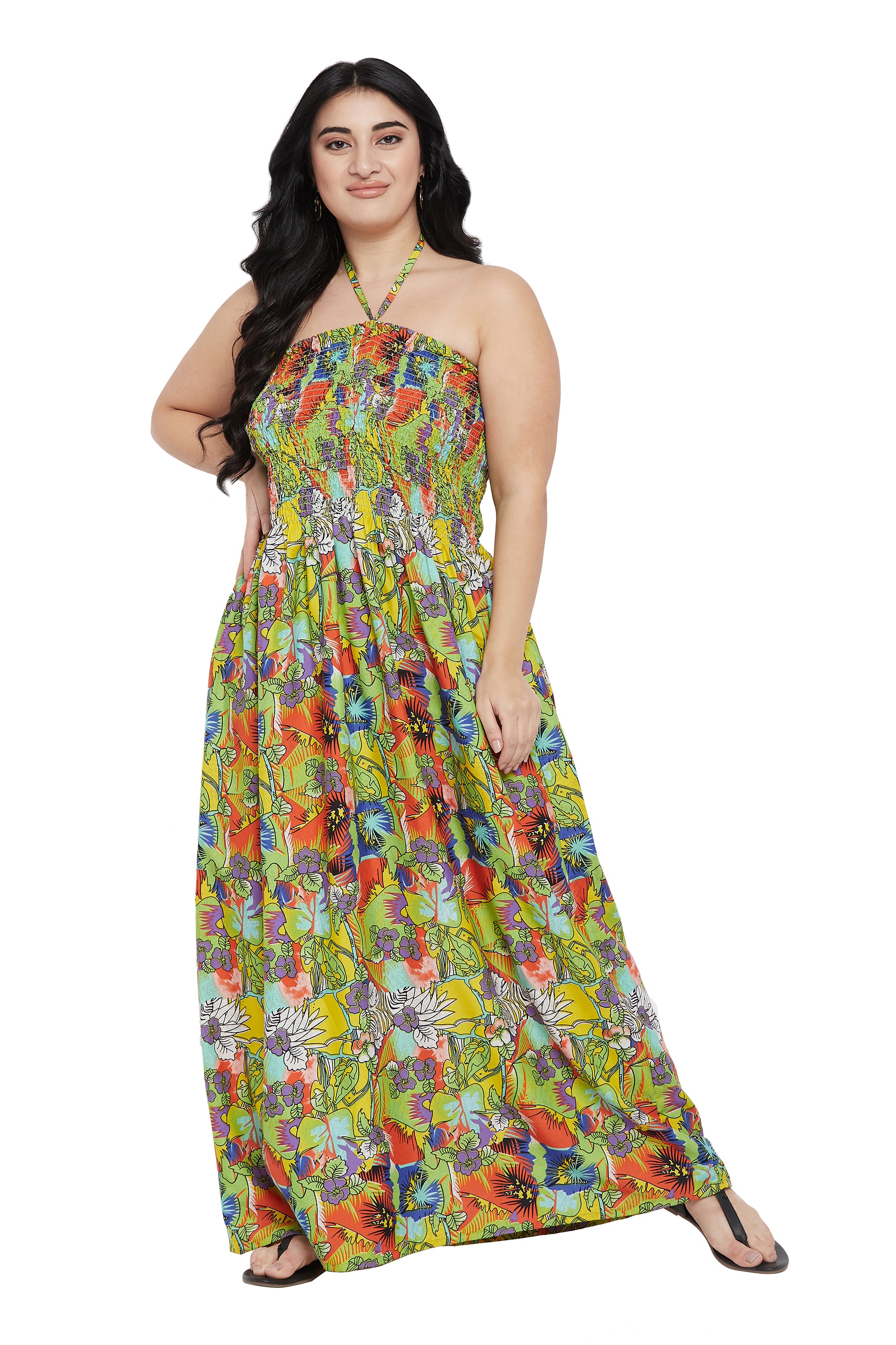 Gypsie Blu Polyester Floral Plus Size Halter Neck Dress for Women
