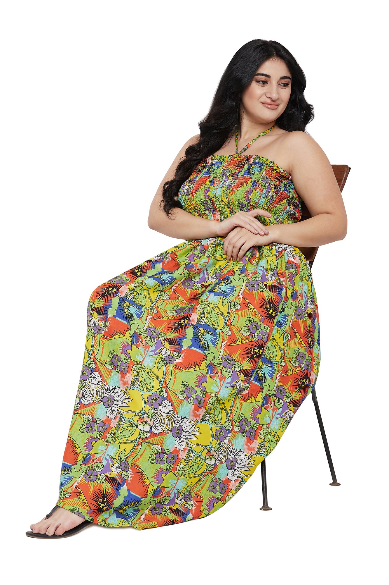 Gypsie Blu Polyester Floral Plus Size Halter Neck Dress for Women