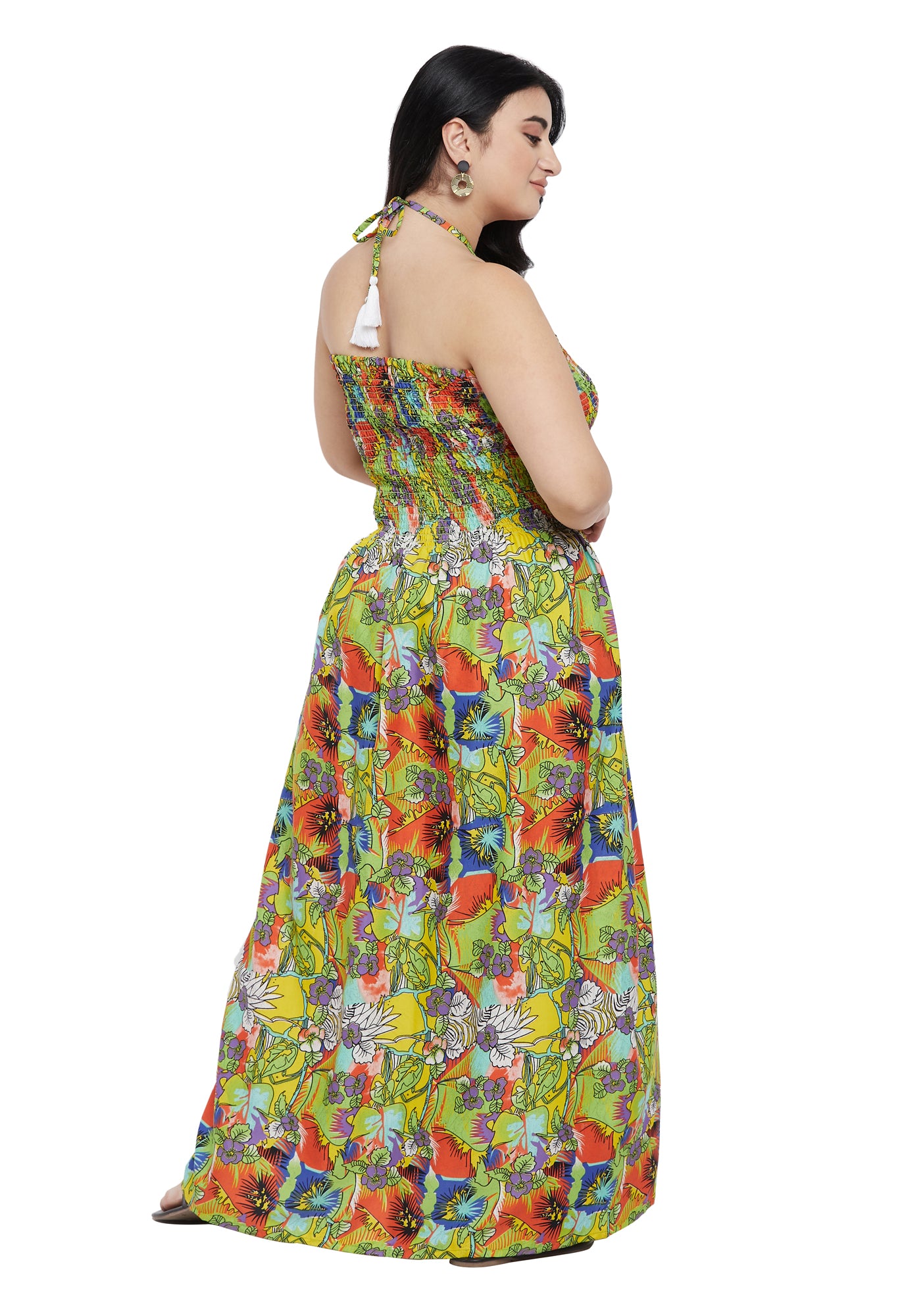 Gypsie Blu Polyester Floral Plus Size Halter Neck Dress for Women
