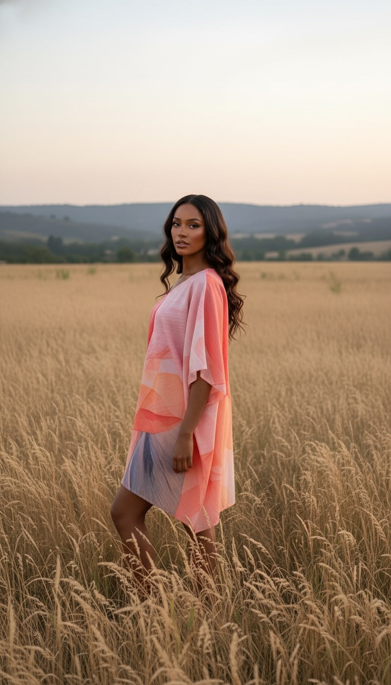 Leaf Pastel Pink Cotton Silk Women Plus Size Tunic Short Kaftan