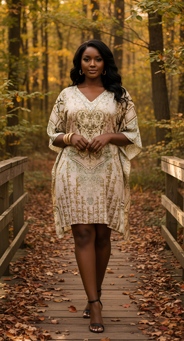 Baroque Beige Feather Silk Plus Size Short Caftan for Women