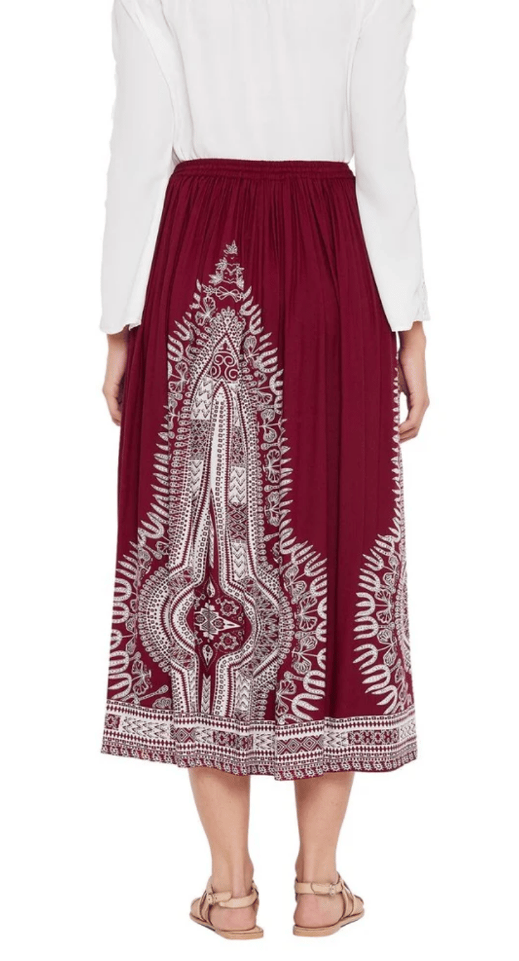 Gray Dashiki Border Rayon Skirt for Women S-XL | GypsieBlu