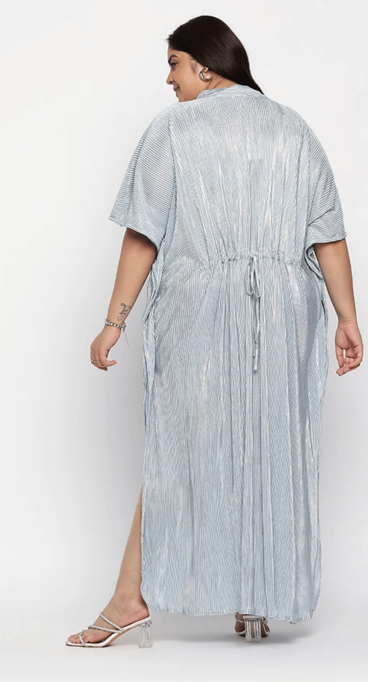 Gray Striped Polyester Plus Size Button Kaftan for Women 1X-3X | GypsieBlu