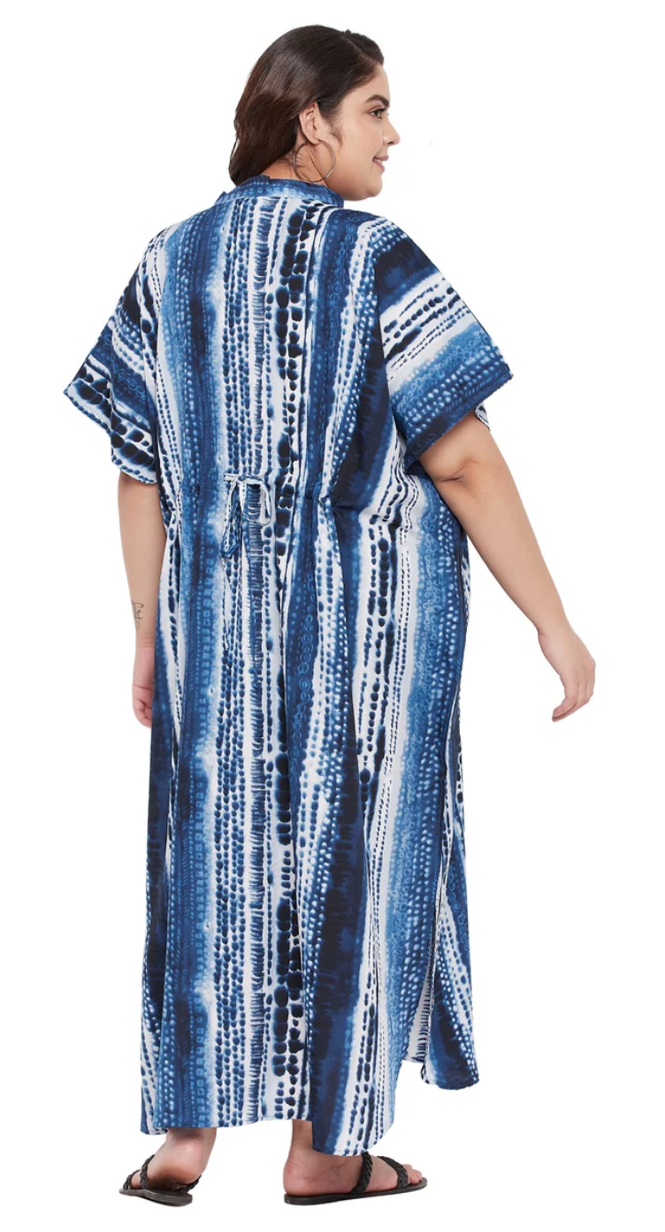 Navy Blue Dye Stripe Polyester Plus Size Kaftan for Women 1X-3X | GypsieBlu