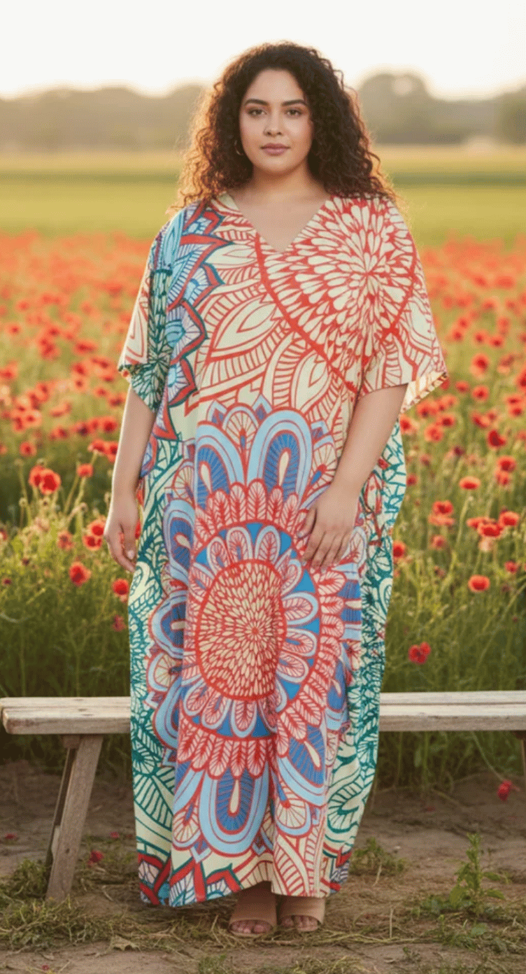 Multicolor Snakeskin Medallion Plus Size Kaftan for Women 1X-3X | GypsieBlu