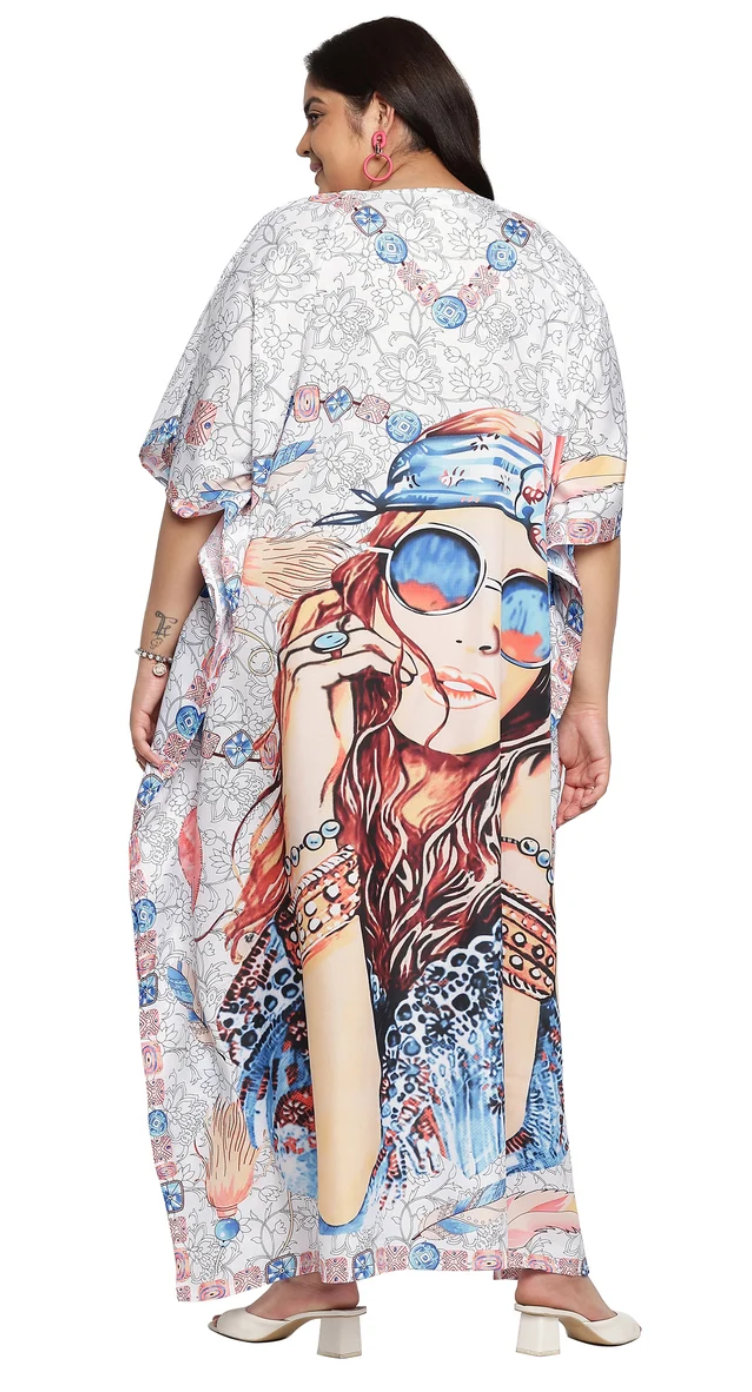 Off White Bohemian Girl Polyester Plus Size Kaftan for Women 1X-3X | GypsieBlu