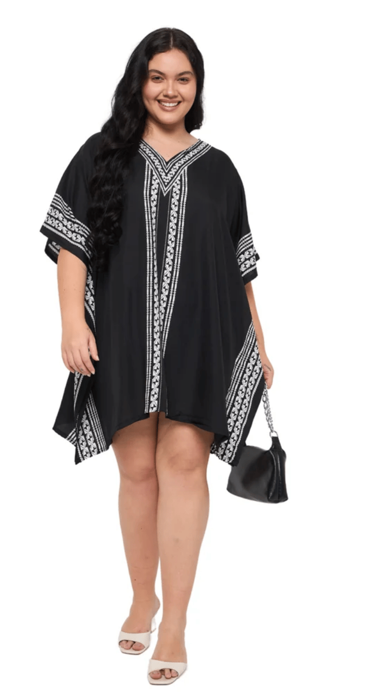 Black Tribal Trim Polyester Plus Size Tunic for Women 1X-3X | GypsieBlu