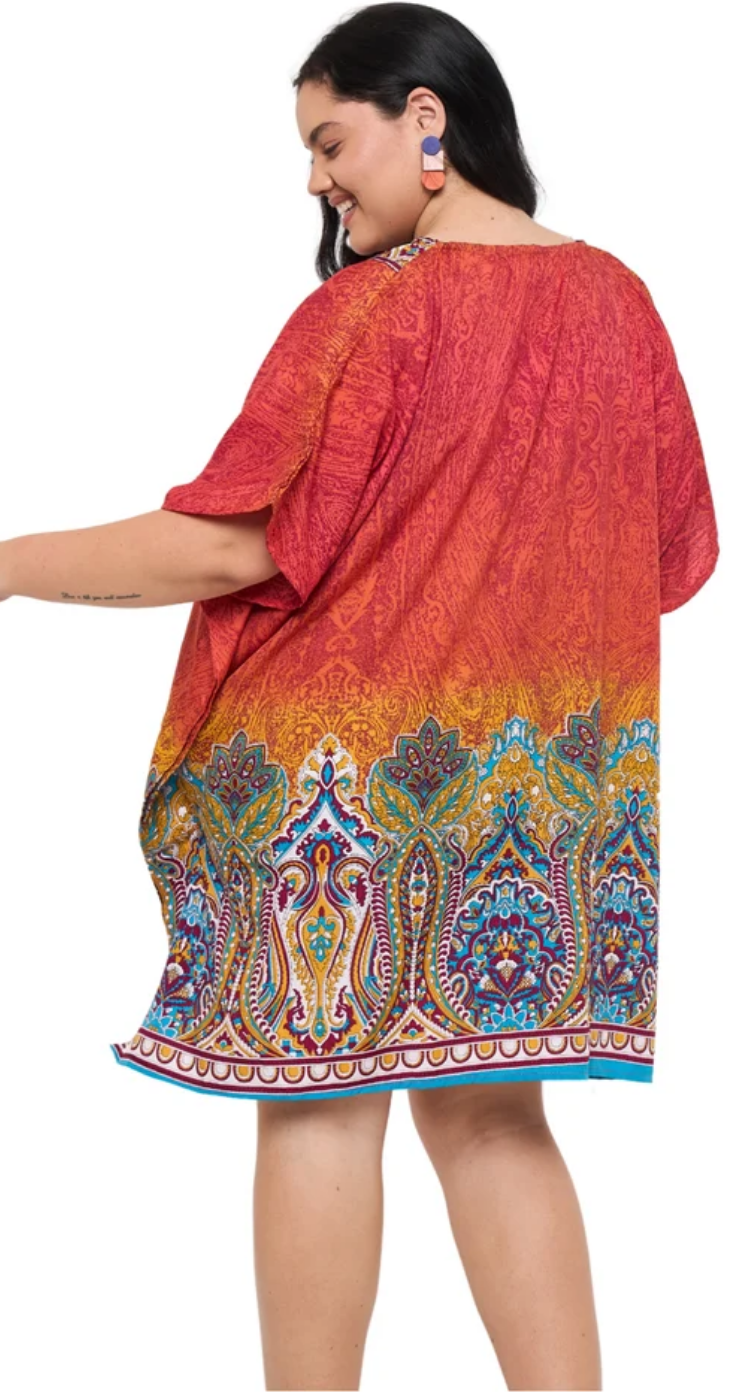 Orange Ombre Paisley Polyester Plus Size Tunic for Women 1X-3X | GypsieBlu
