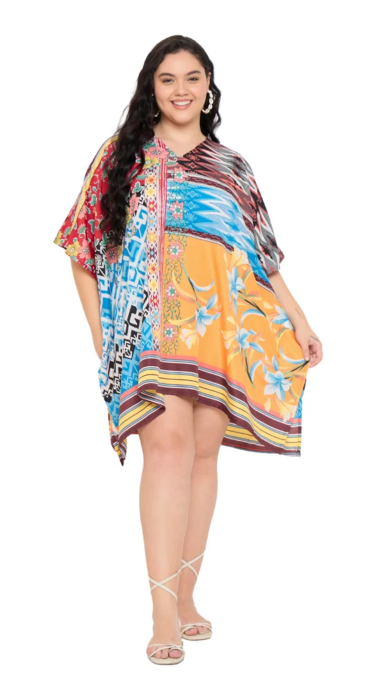 White Patchwork Floral Polyester Plus Size Tunic for Women 1X-3X | GypsieBlu