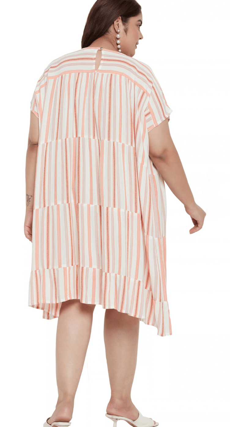 White Striped Cotton Tunic Top for Women S-XL — second view