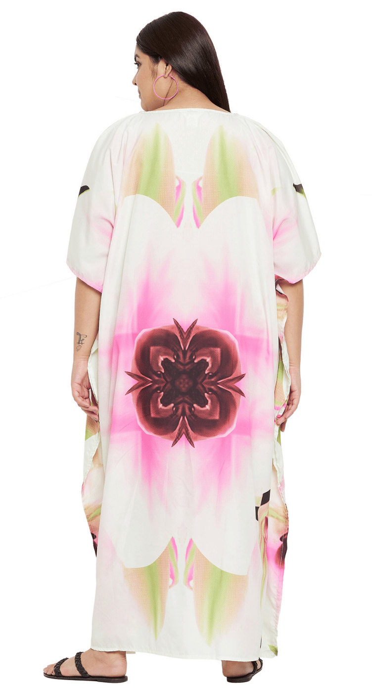 Watercolor Floral Kaleidoscope Polyester Plus Size Kaftan for Women 1X-3X V Neck | GypsieBlu