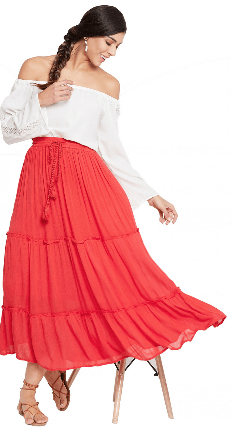 Red Tiered Rayon Skirt for Women S-XL | GypsieBlu