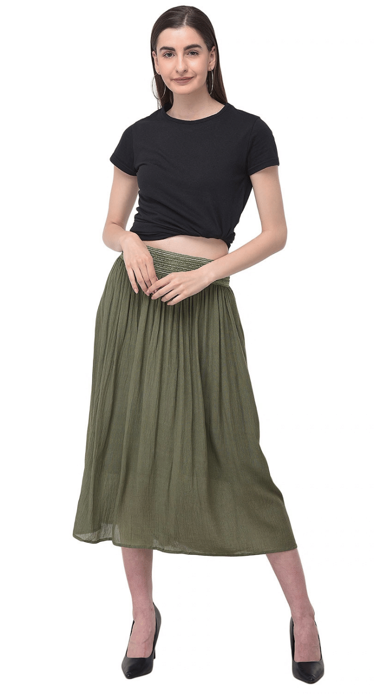 Olive Midi Rayon Skirt for Women S-XL | GypsieBlu