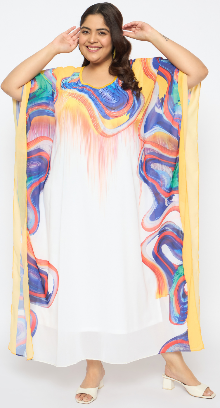 Multicolor Marble Agate Georgette Plus Size Kaftan for Women 1X-3X | GypsieBlu