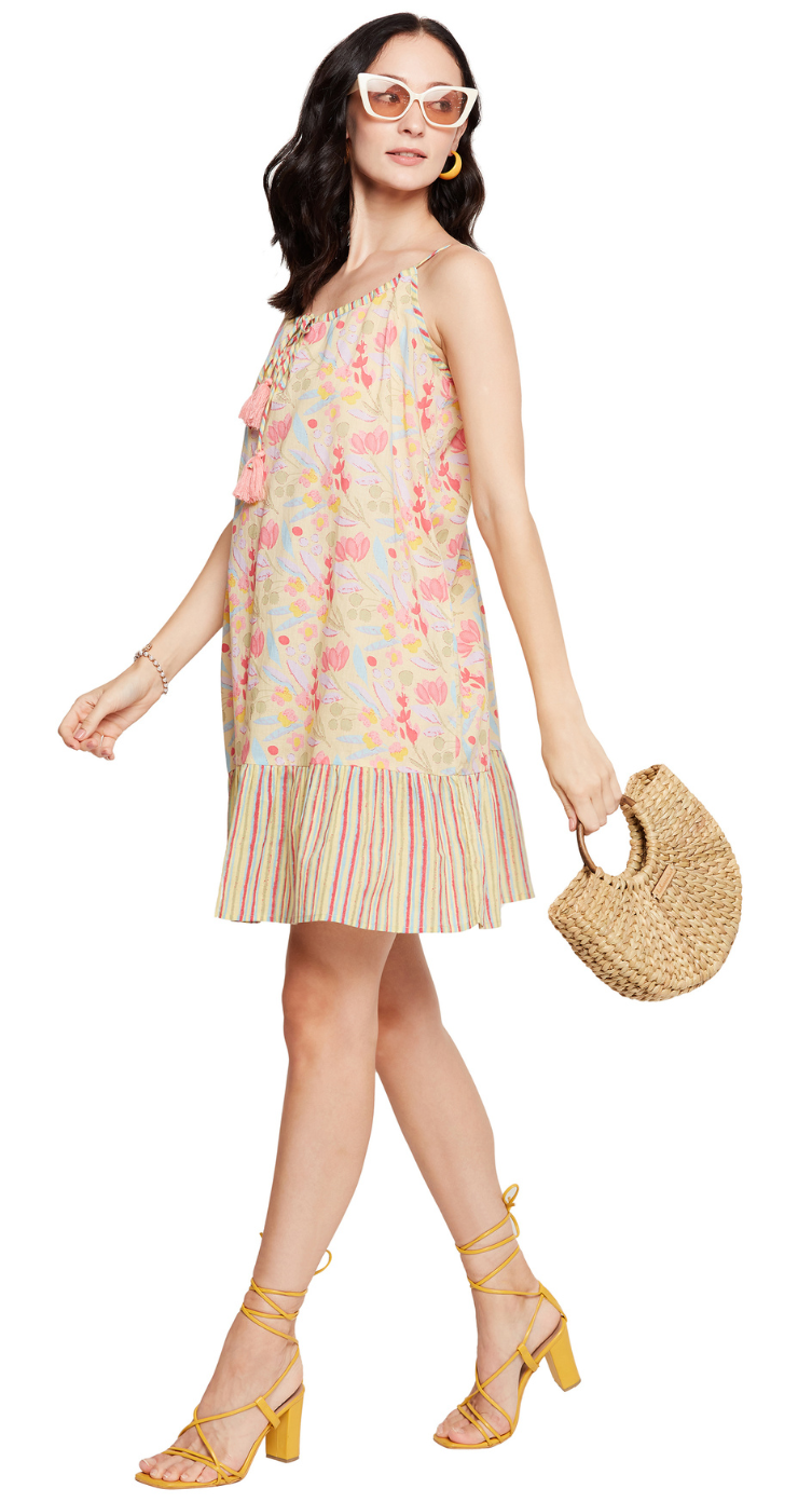 Light Peach Floral Cotton Dress for Women S-XL | GypsieBlu