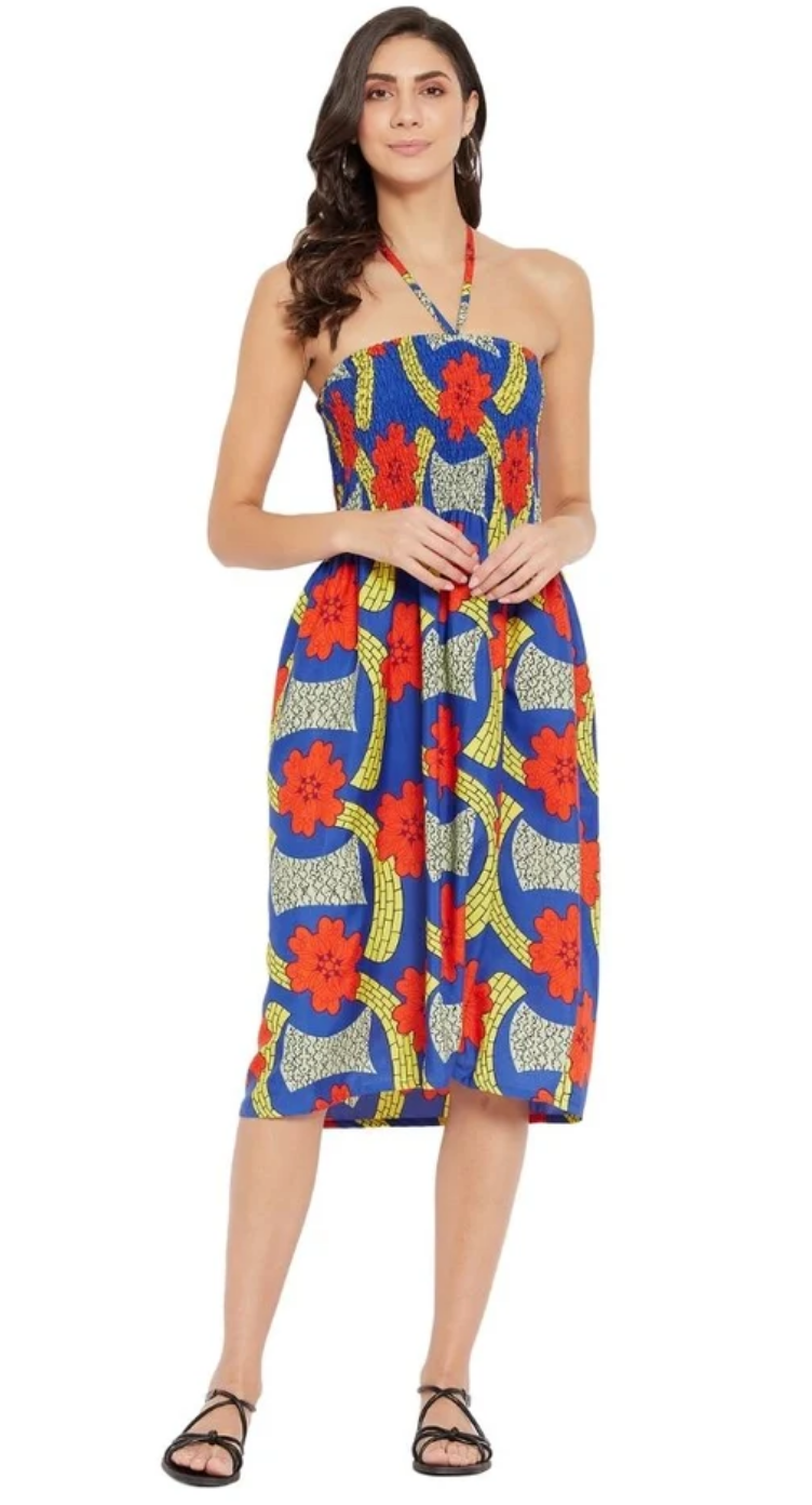 Blue Floral Polyester Tube Dress for Women S-XL | GypsieBlu