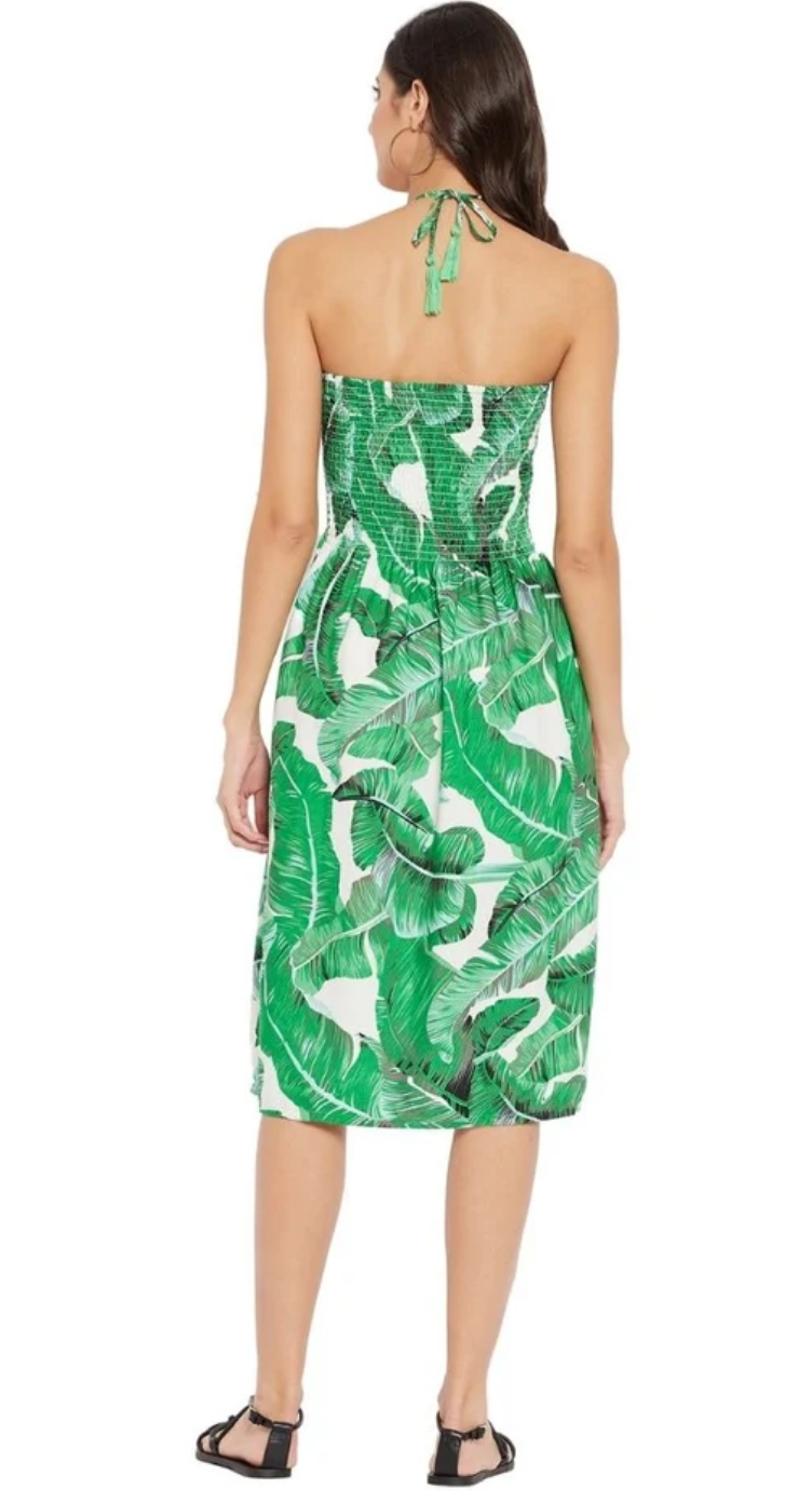 Green Tropical Banana Leaf Polyester Tube Dress for Women S-XL Sleeveless | GypsieBlu