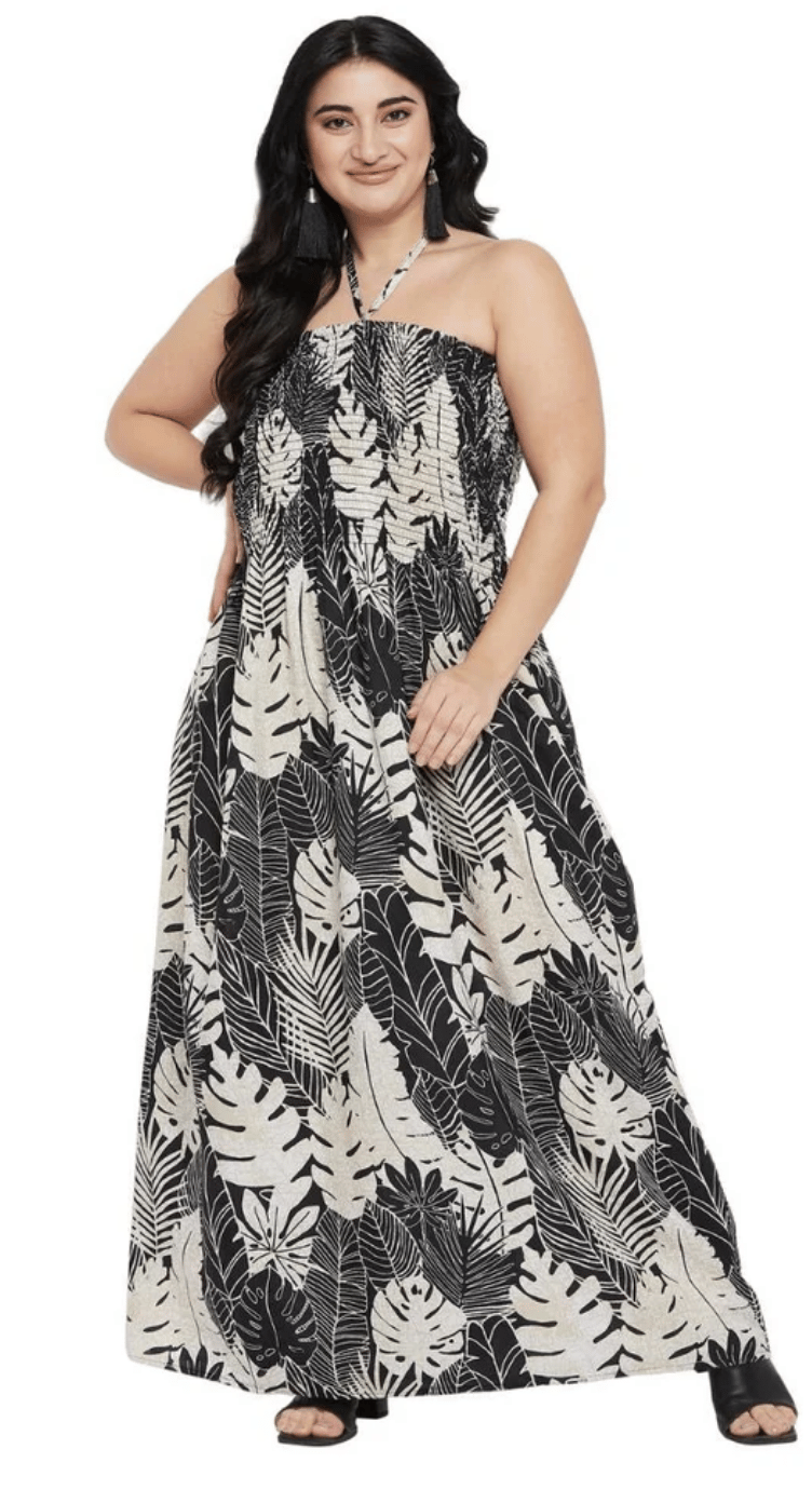 Black Leaf Polyester Plus Size Tube Dress for Women 1X-3X | GypsieBlu