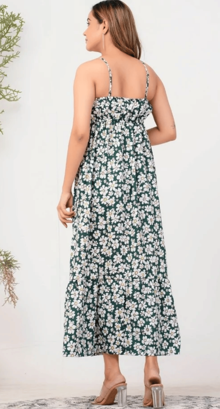Pine Green Floral Polyester Maxi Dress for Women S-XL | GypsieBlu