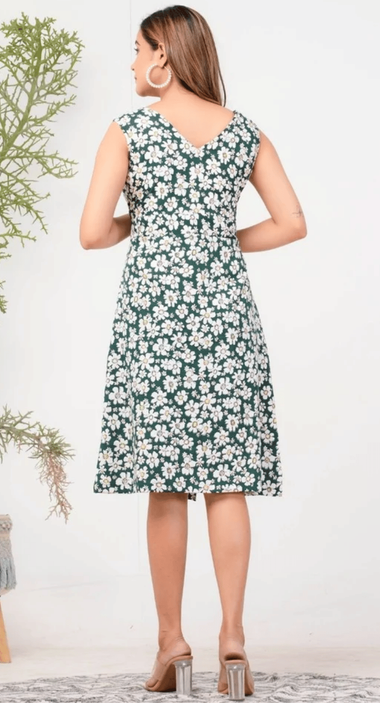 White Floral Polyester Midi Dress for Women S-XL | GypsieBlu