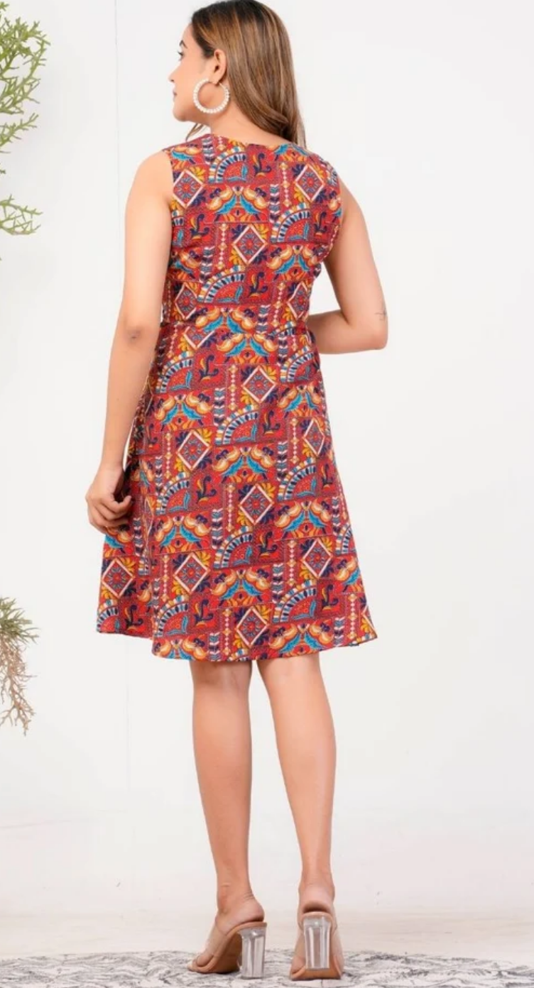 Maroon Jacobean Polyester Dress for Women S-XL Sleeveless | GypsieBlu