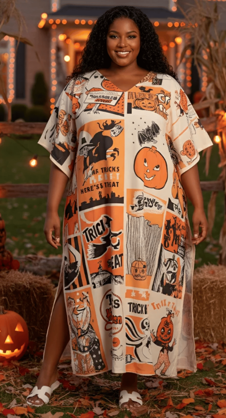 Light Peach Vintage Halloween Plus Size Kaftan for Women 1X-3X | GypsieBlu