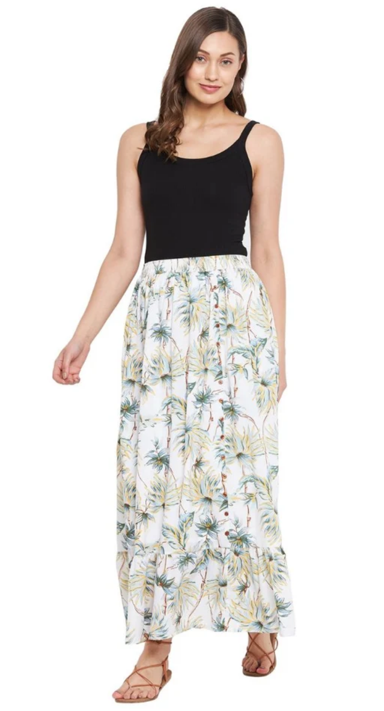 White Tropical Palm Polyester Skirt for Women S-XL | GypsieBlu