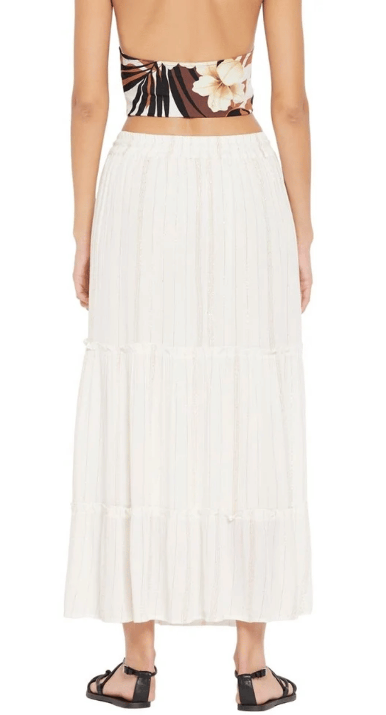 White lurex stripe rayon skirt, back view