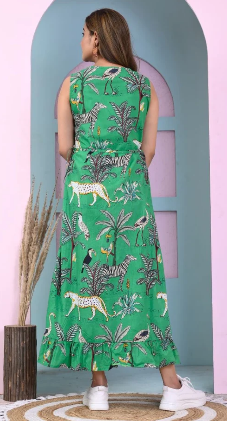 Green Tropical Cotton Dress for Women S-XL | GypsieBlu