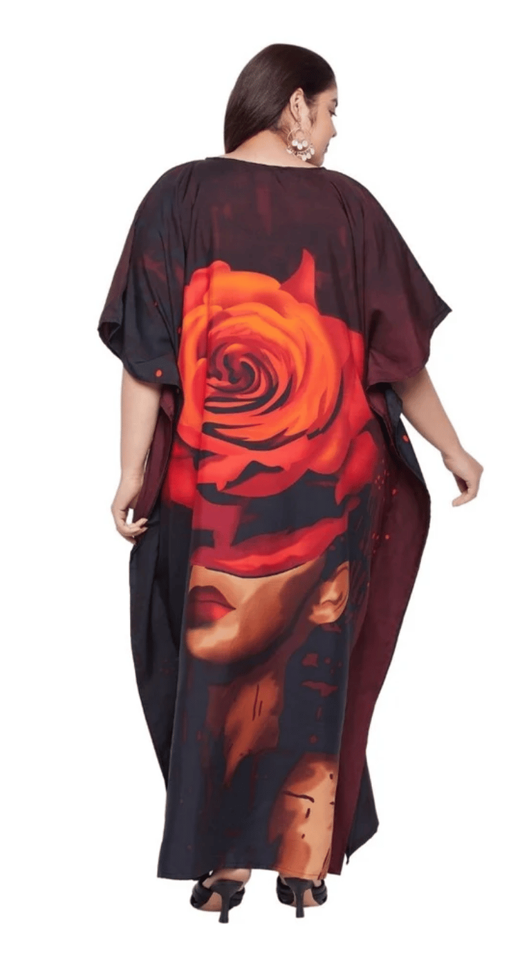 Maroon Red Rose Polyester Plus Size Kaftan for Women 1X-3X | GypsieBlu