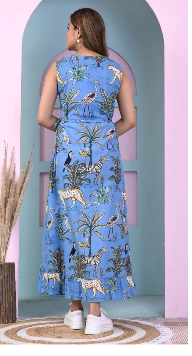 Blue Azure Tropical Cotton Dress for Women S-XL | GypsieBlu
