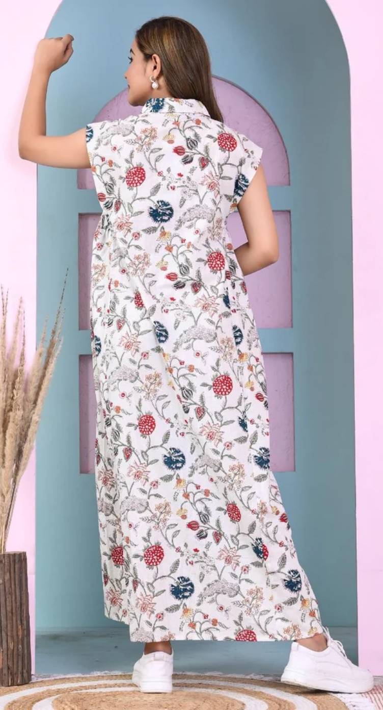 White Floral Cotton Dress for Women S-XL | GypsieBlu