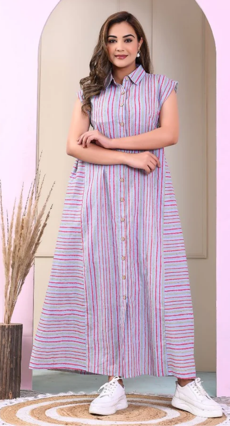 Gray Striped Cotton Dress for Women S-XL | GypsieBlu