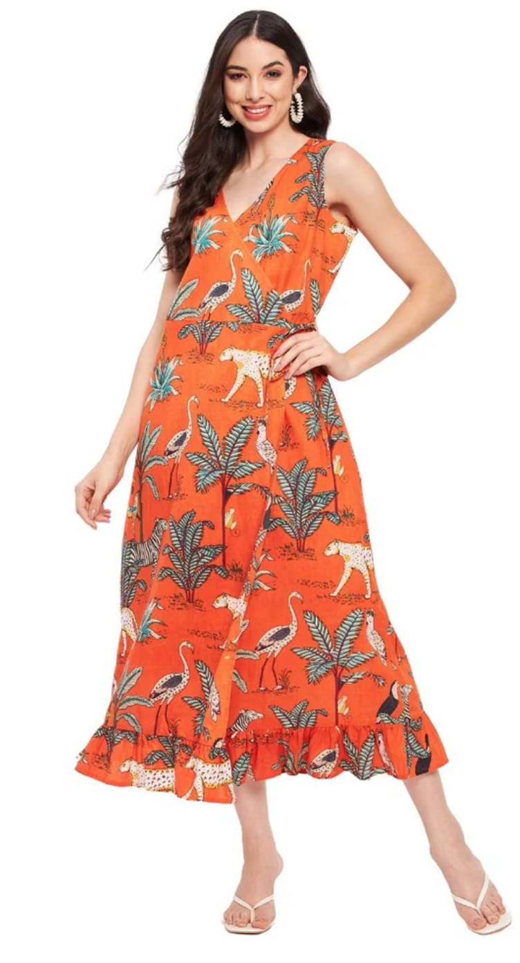 Orange Tropical Cotton Dress for Women S-XL | GypsieBlu