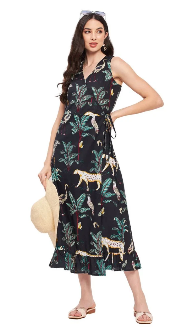 Black Animal Cotton Maxi Dress for Women S-XL | GypsieBlu