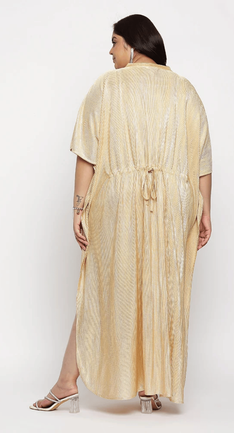 GypsieBlu Gold Polyester Plus Size Button Kaftan for Women 3/4 Sleeve 1X-3X