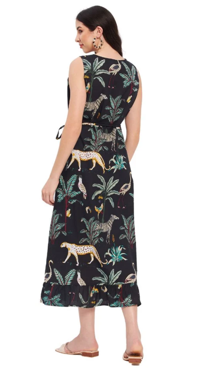 Black Animal Cotton Maxi Dress for Women S-XL | GypsieBlu