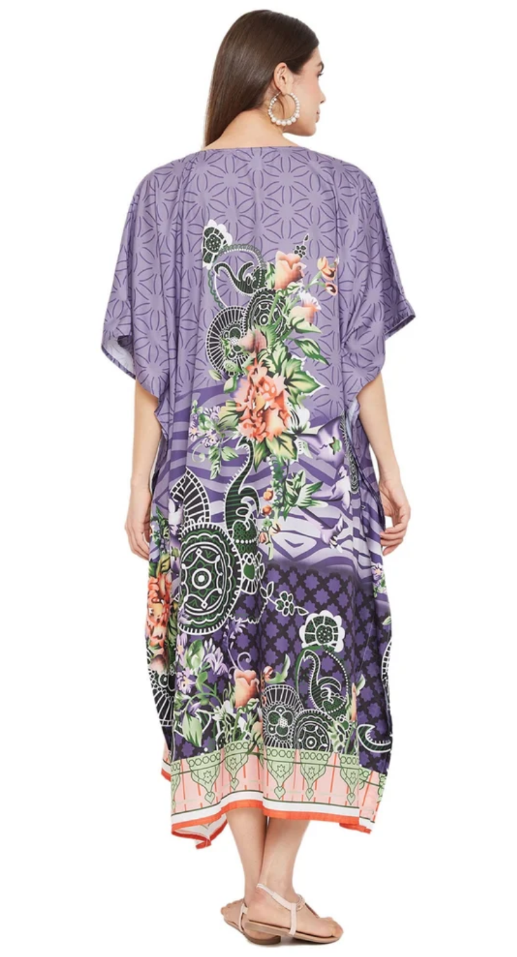 Purple Floral Scenic Polyester Plus Size Kaftan for Women 1X-3X | GypsieBlu