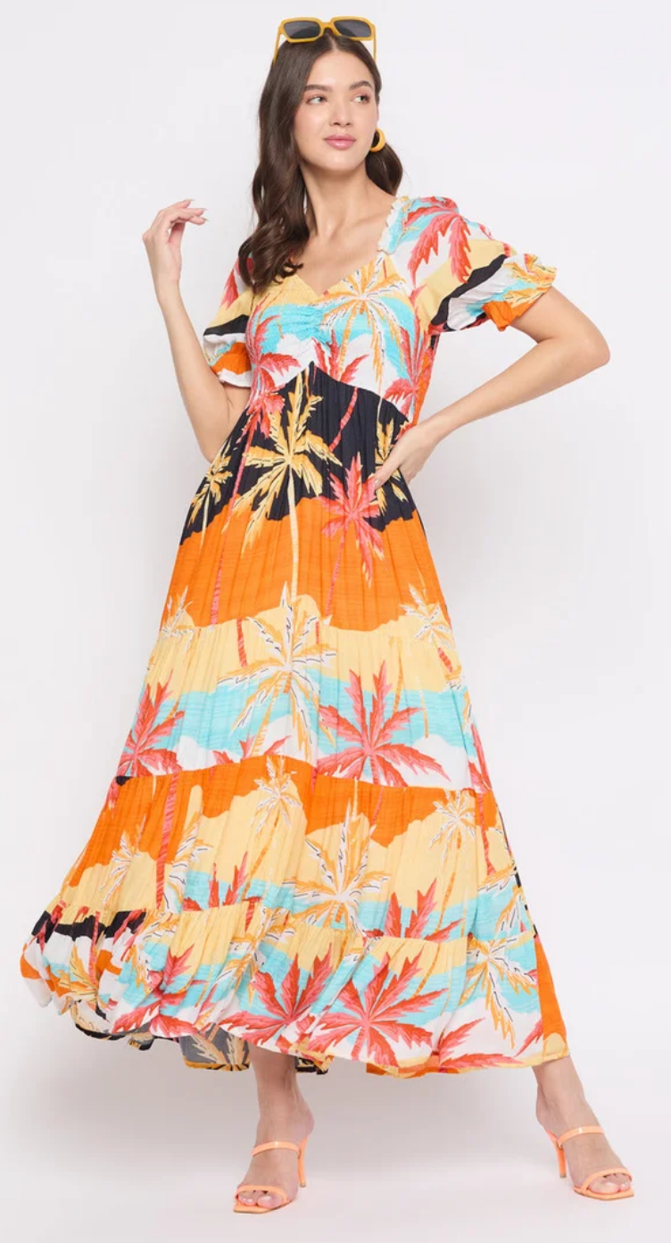 Multicolor Beach Rayon Maxi Dress for Women S-XL Short Sleeve | GypsieBlu