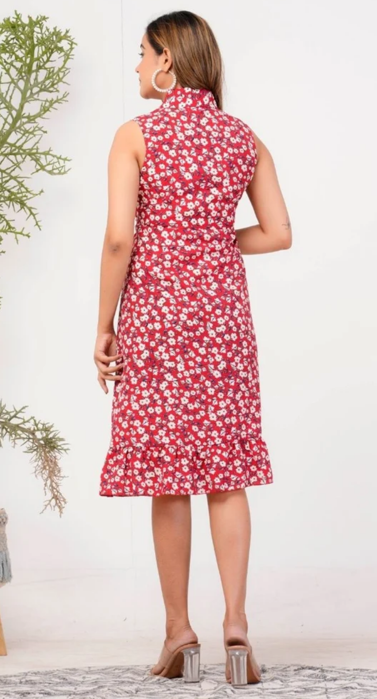 Red Floral Polyester Dress for Women S-XL Sleeveless Surplice Neck | GypsieBlu