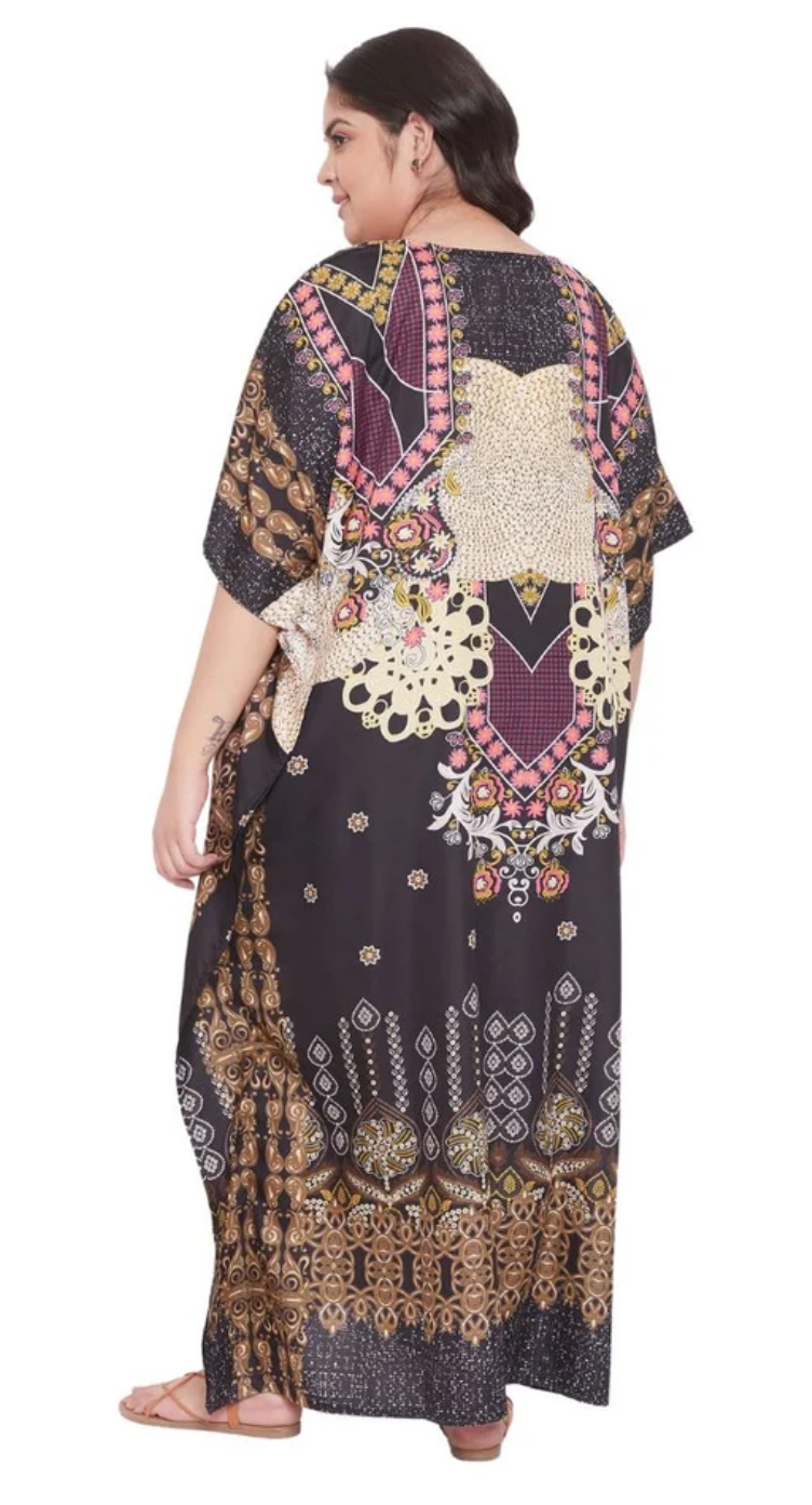 Floral Boho Medallion Polyester Plus Size Kaftan for Women 1X-3X | GypsieBlu