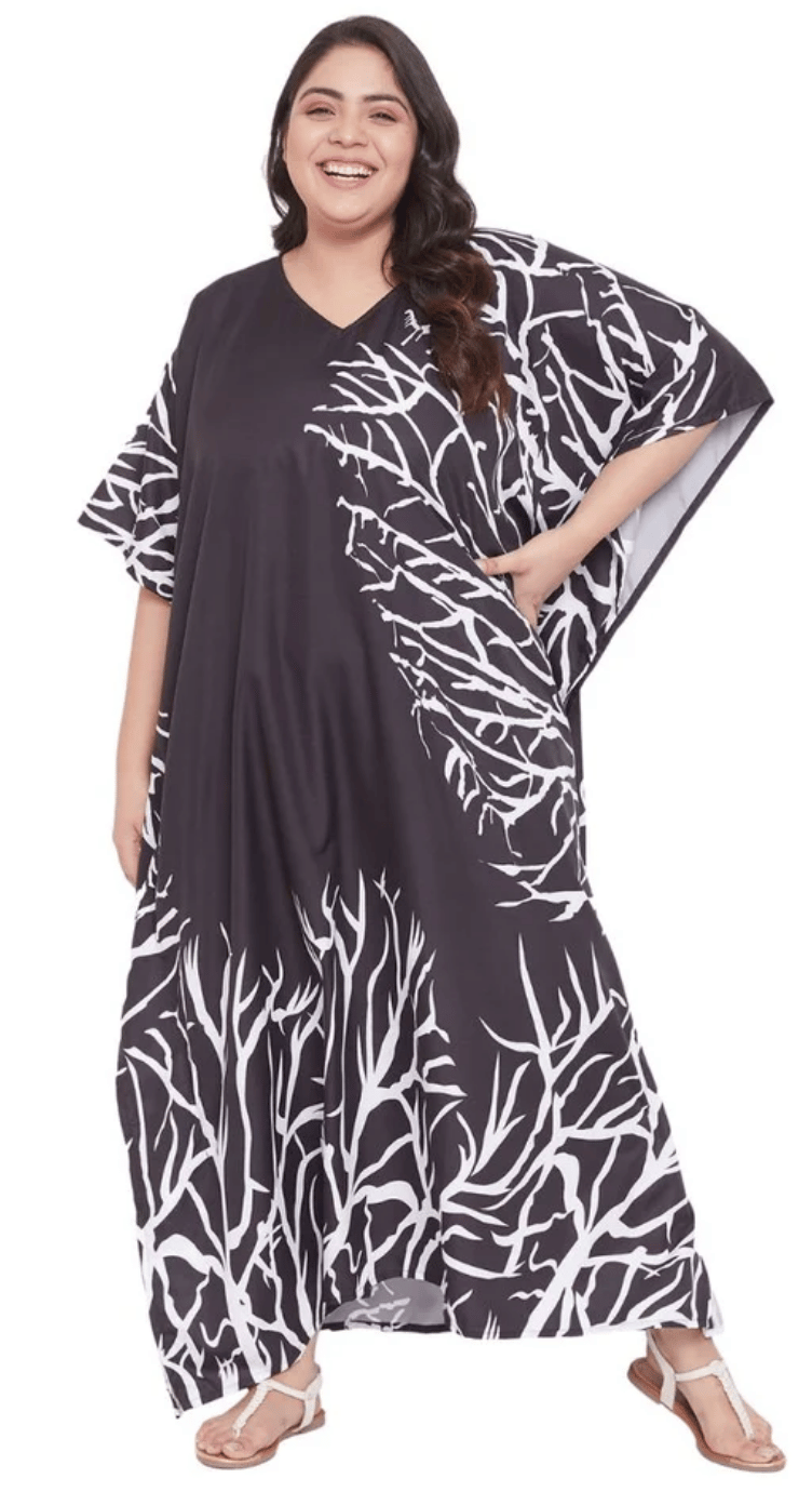 Black Tree Branch Polyester Plus Size Kaftan for Women 1X-3X | GypsieBlu