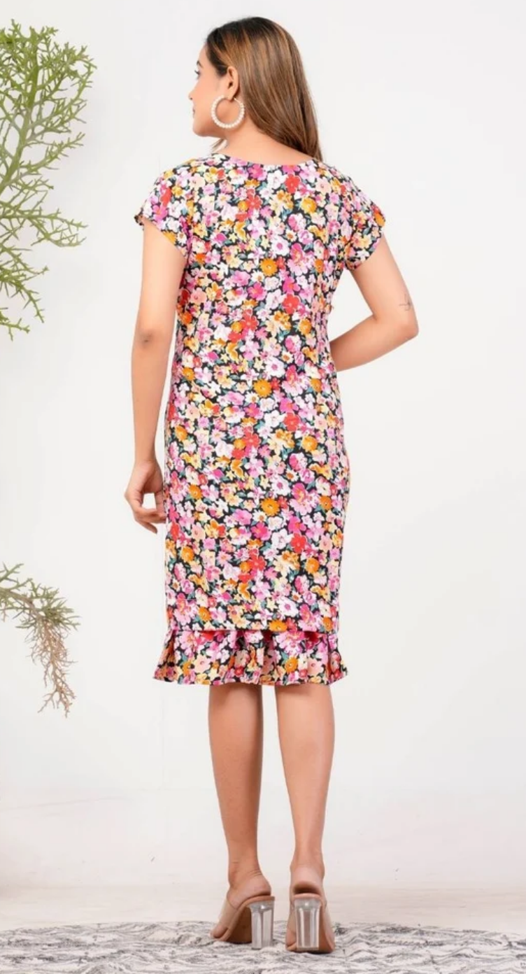 Floral Polyester Midi Dress for Women S-XL Short Sleeve Round Neck | GypsieBlu