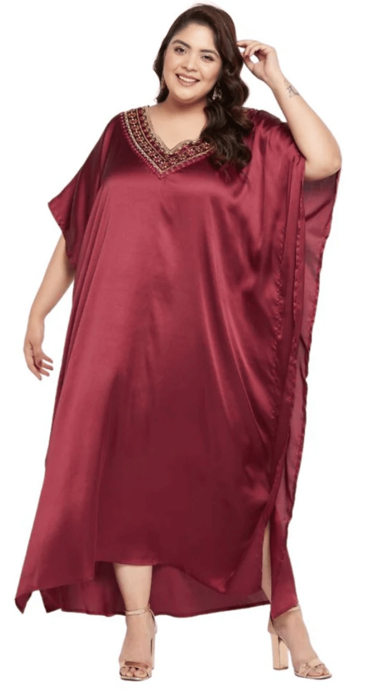 Brown Satin Plus Size Kaftan Dress for Women 1X-3X | GypsieBlu