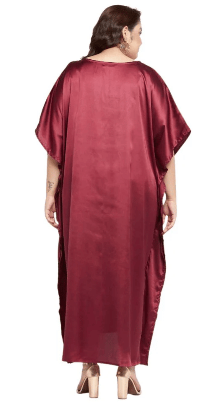 Brown Satin Plus Size Kaftan Dress for Women 1X-3X | GypsieBlu