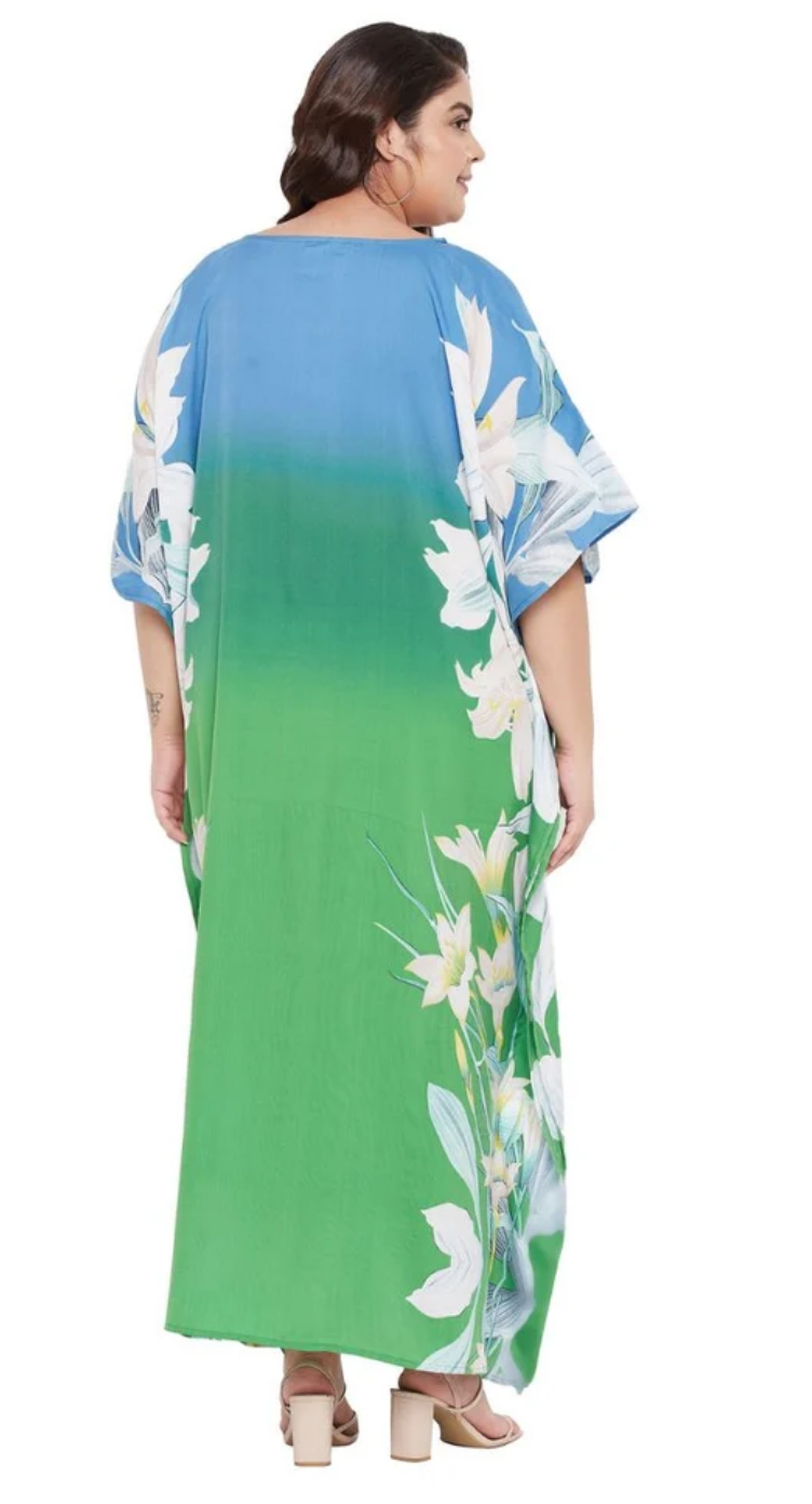 Multicolor Ombre Floral Polyester Plus Size Kaftan for Women 1X-3X | GypsieBlu