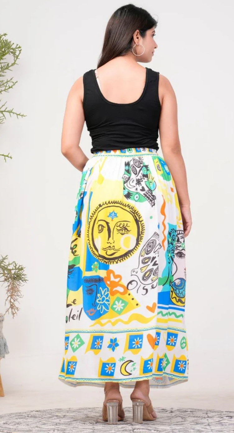 Multicolor Sun Celestial Rayon Skirt for Women S-XL | GypsieBlu